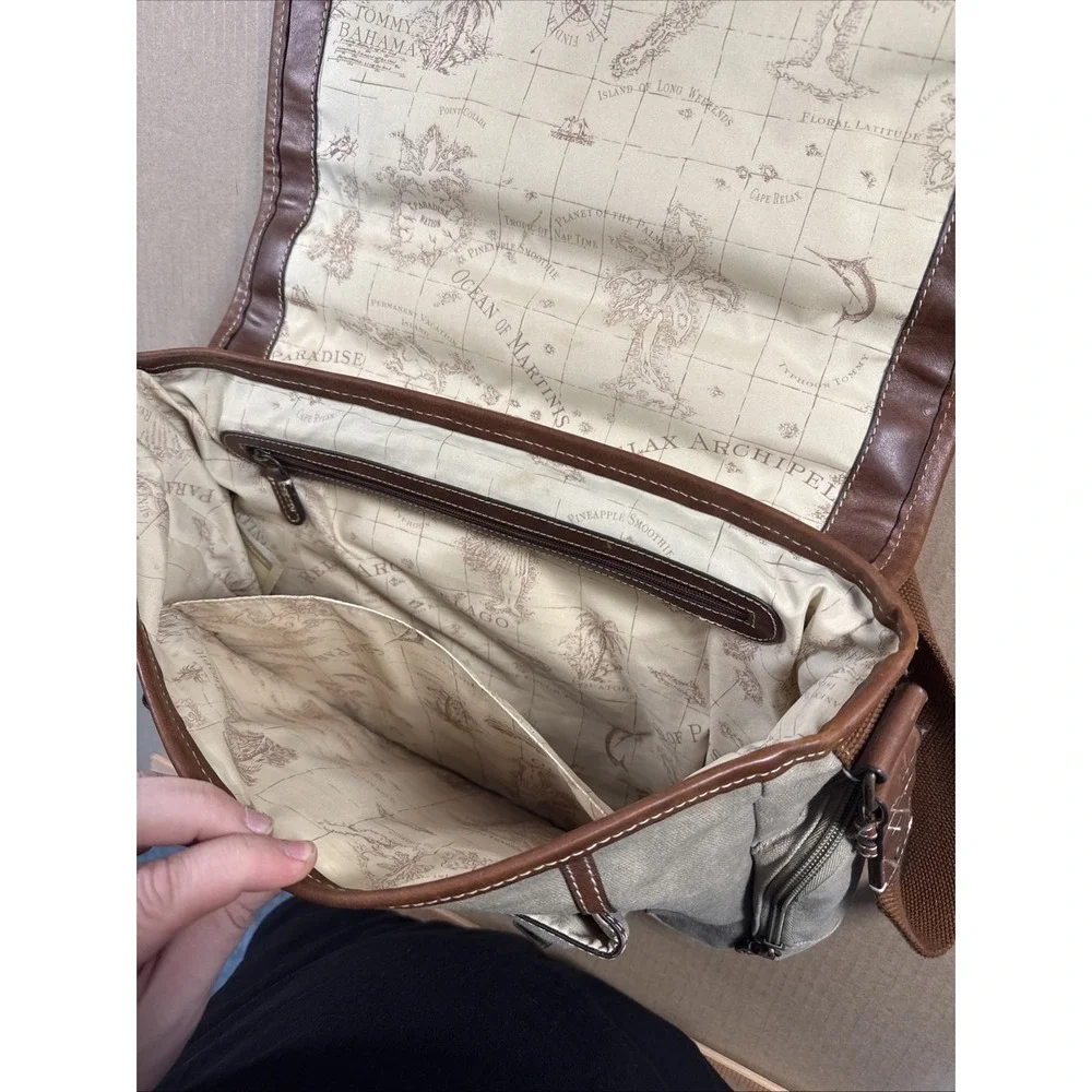 Tommy Bahama Canvas & Leather Messenger Bag | Brown Tan Laptop Travel